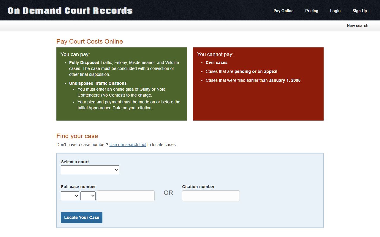 Atoka County court dockets payment through the ODCR online portal