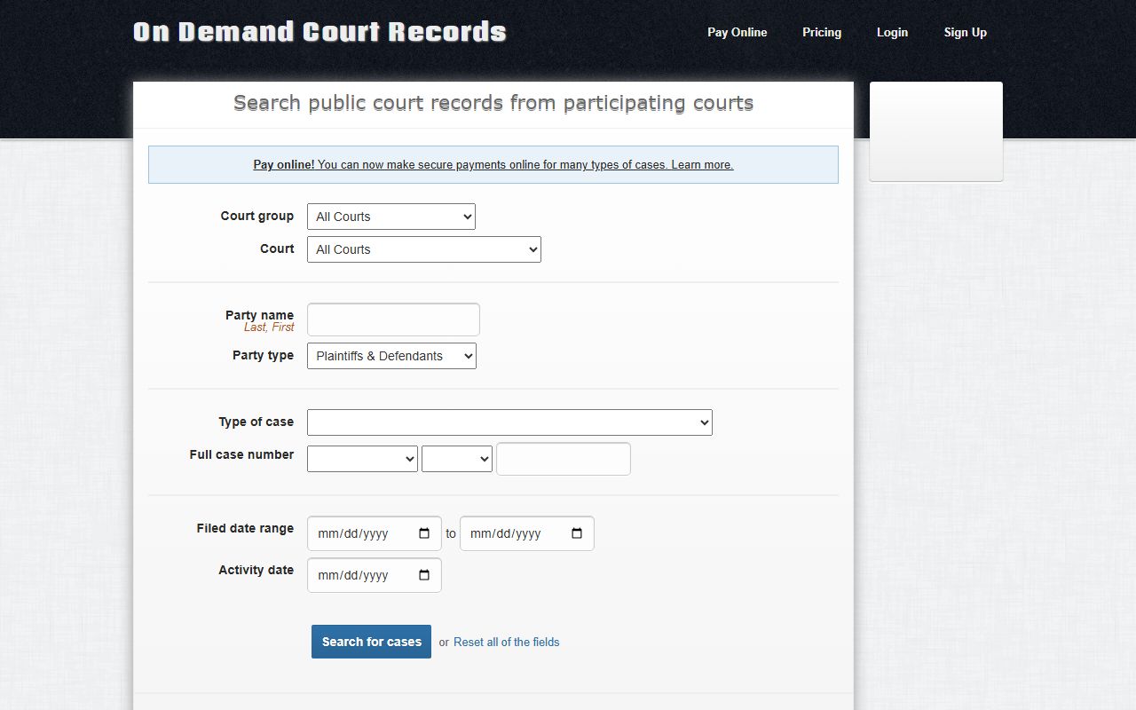 Atoka County court records types listed on the ODCR public court search