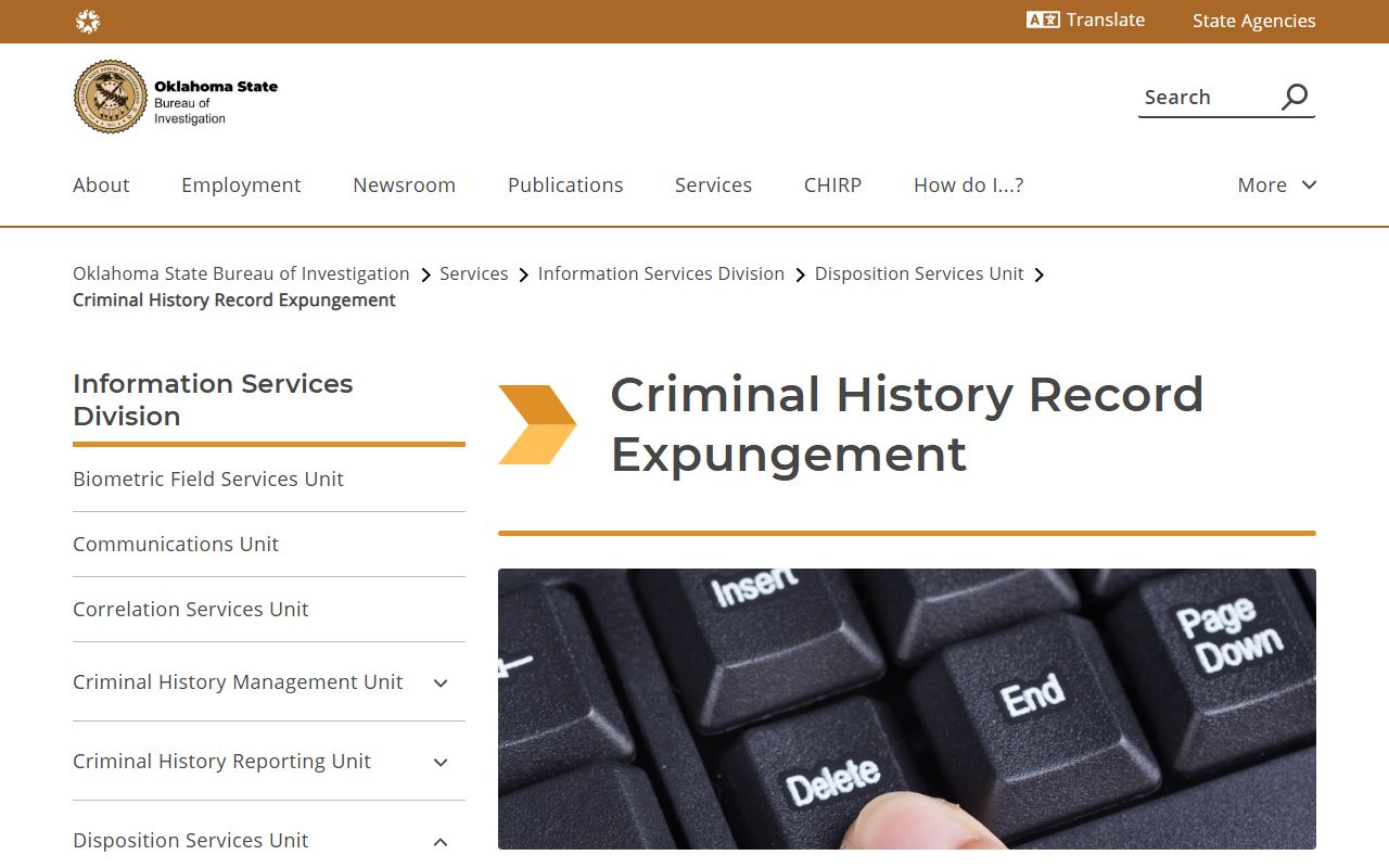 Atoka County criminal court records expungement steps on the OSBI criminal history record page