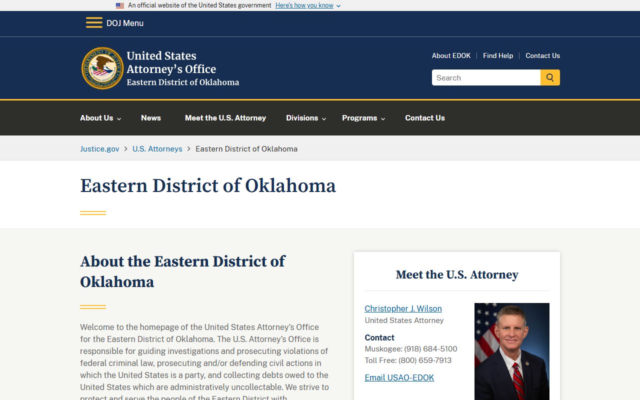 Atoka County criminal court records context from the U.S. Attorney Eastern District of Oklahoma office