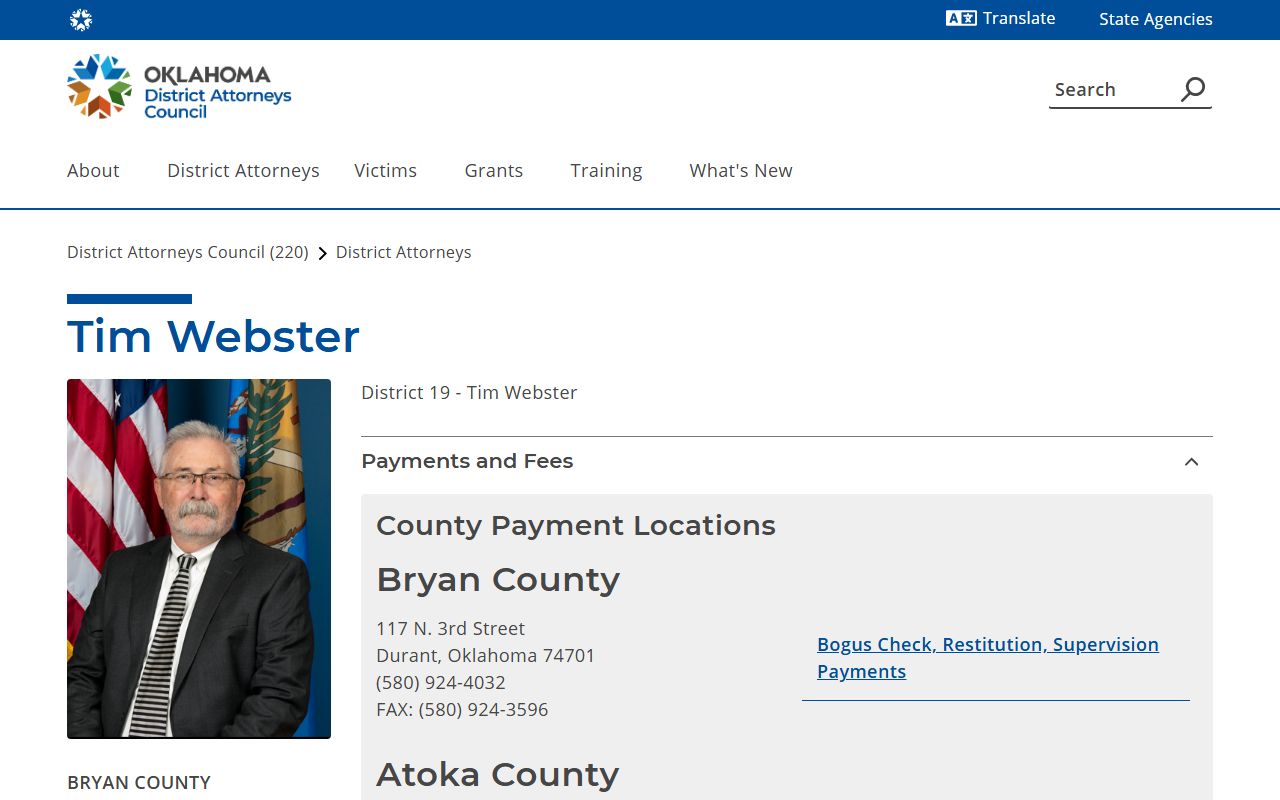 Atoka County District Court and District Attorney District 19 court records