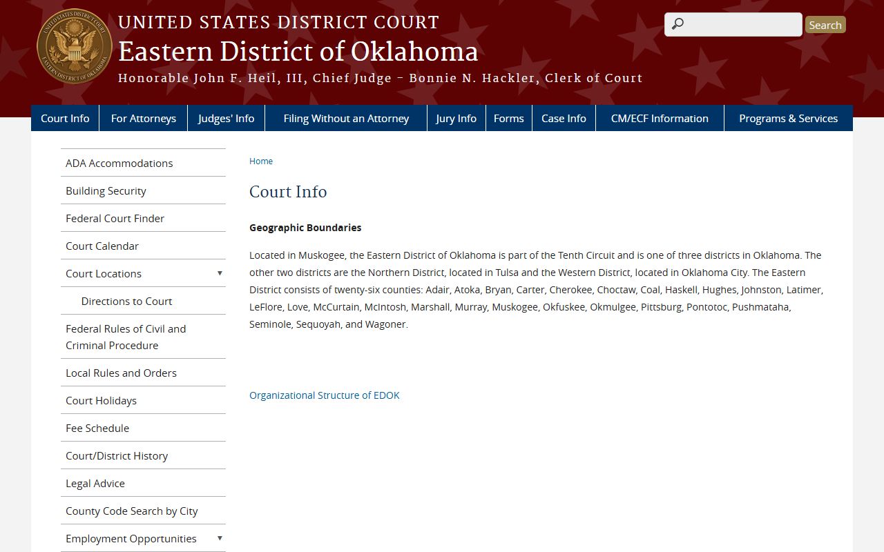 Eastern District court information listing Atoka County District Court area court records