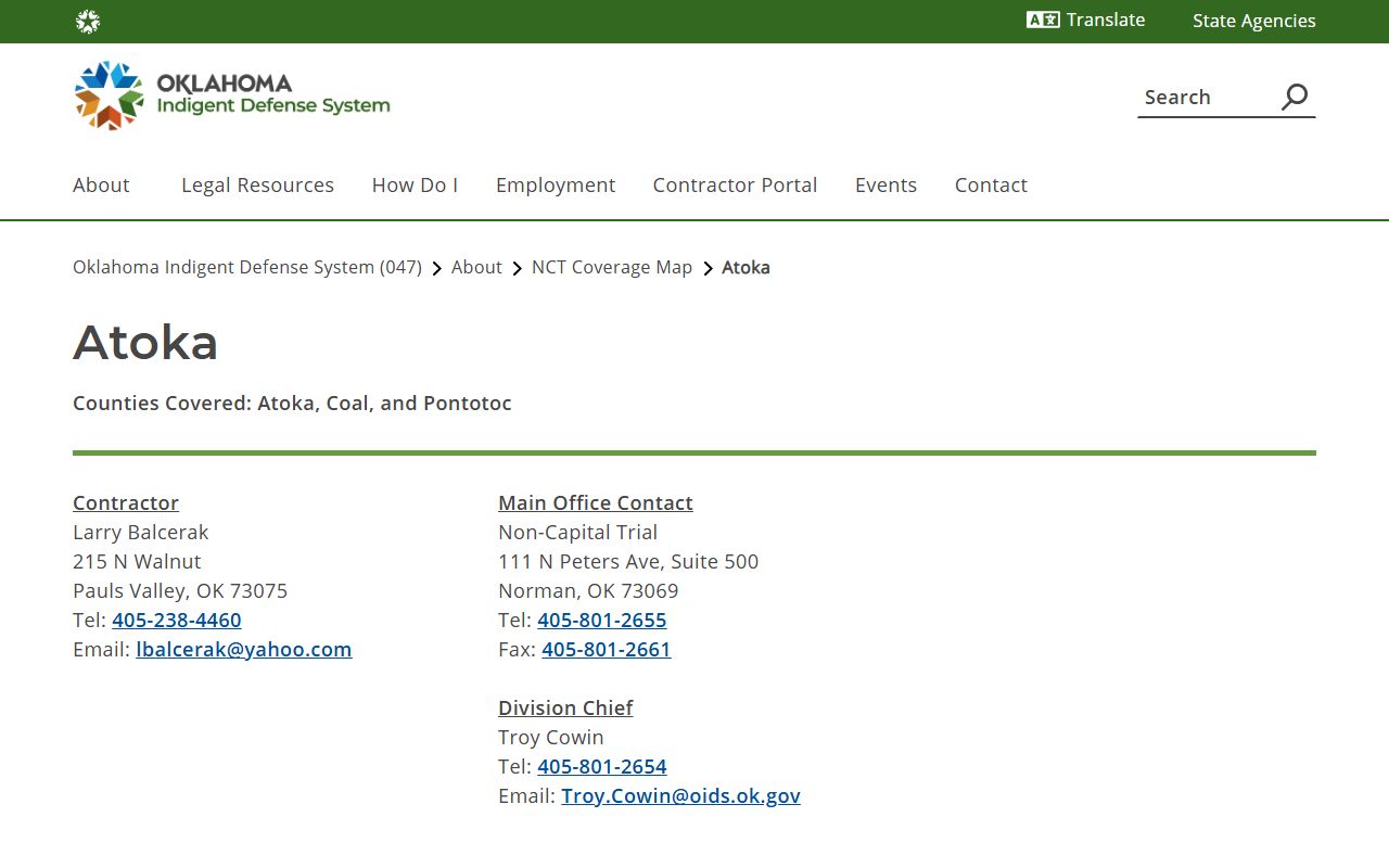 OIDS indigent defense coverage for the Atoka County District Court court records