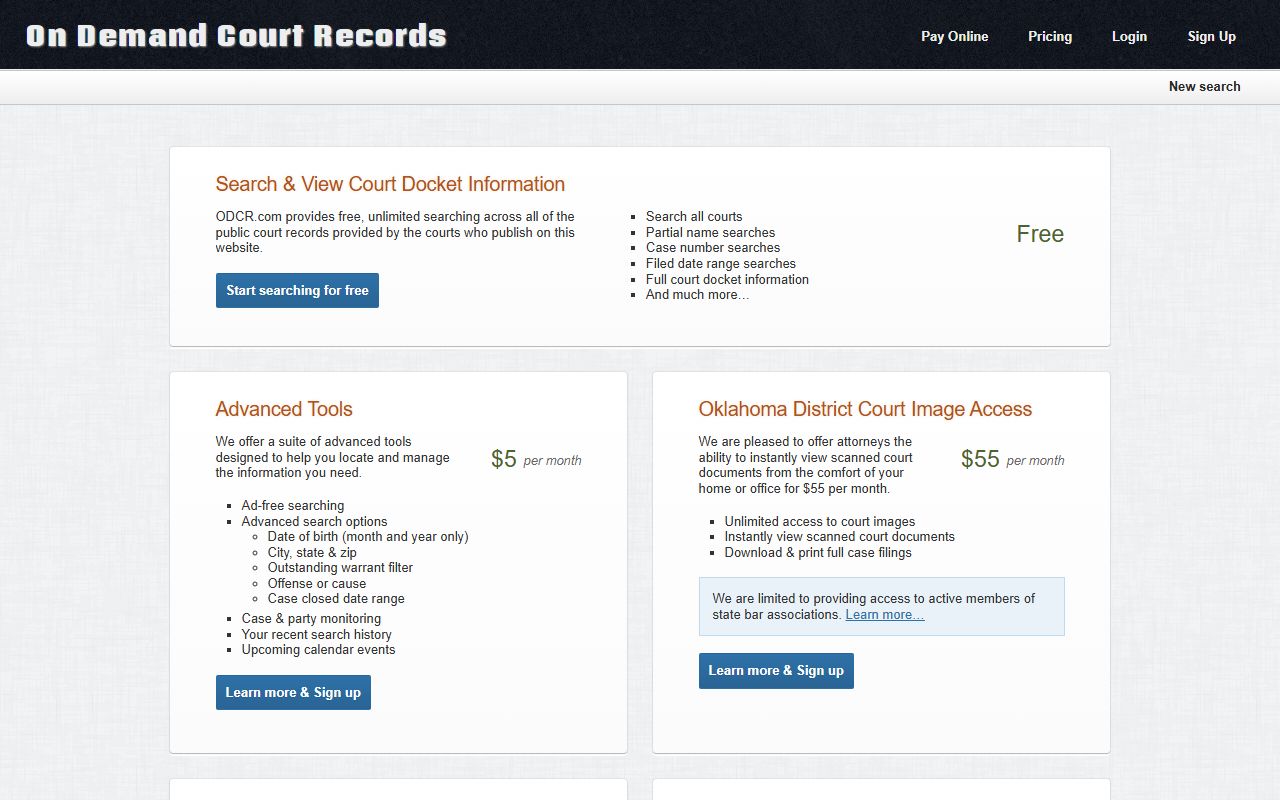 Atoka County court records access on the ODCR pricing page