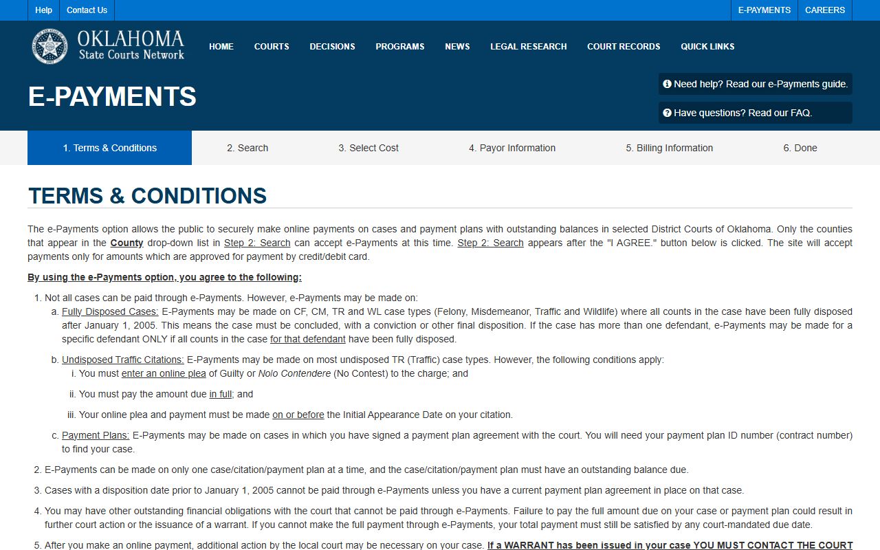 Atoka County court records payment on the OSCN e-Payments page