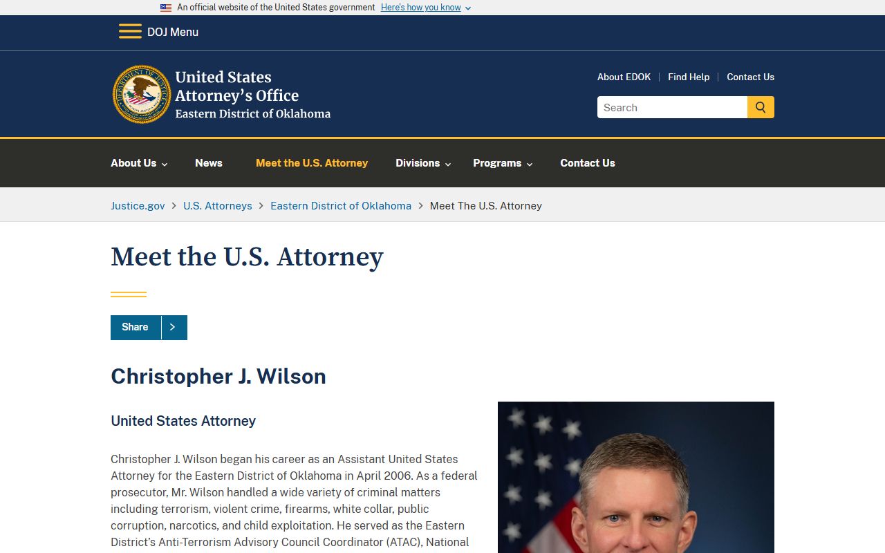 Atoka County marriage and divorce records contrasted with the Eastern District U.S. Attorney profile