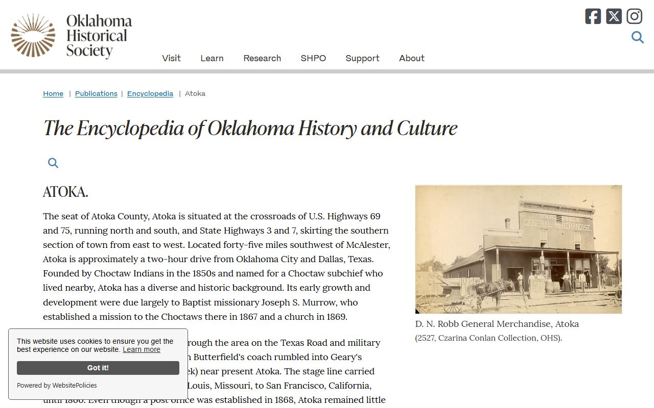 Atoka County probate records local history context from the Oklahoma Historical Society Atoka city entry