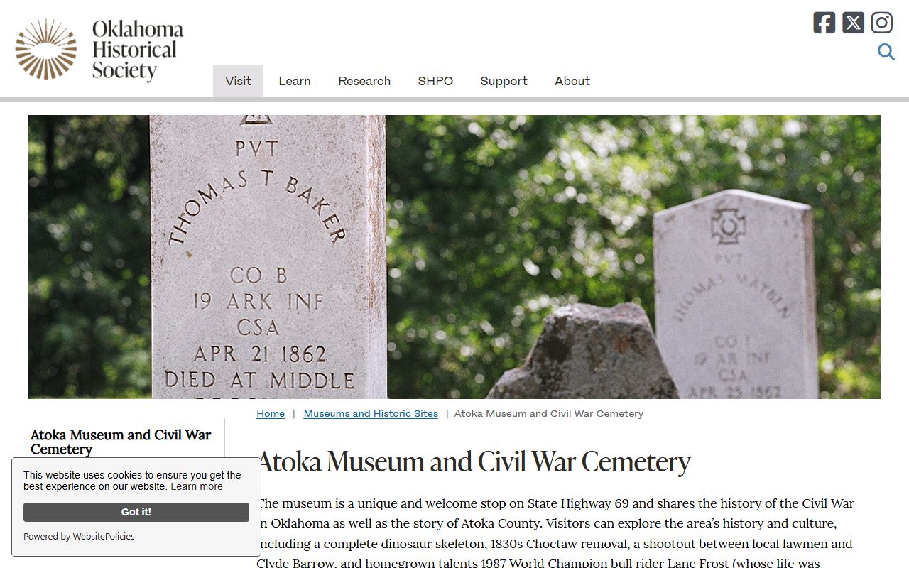 Atoka County probate records local history context from the Atoka Museum and Civil War Cemetery page