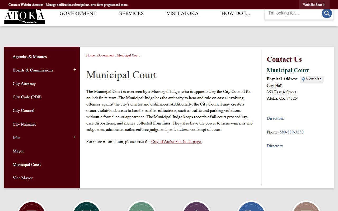Atoka County traffic court records information on the Atoka Municipal Court page