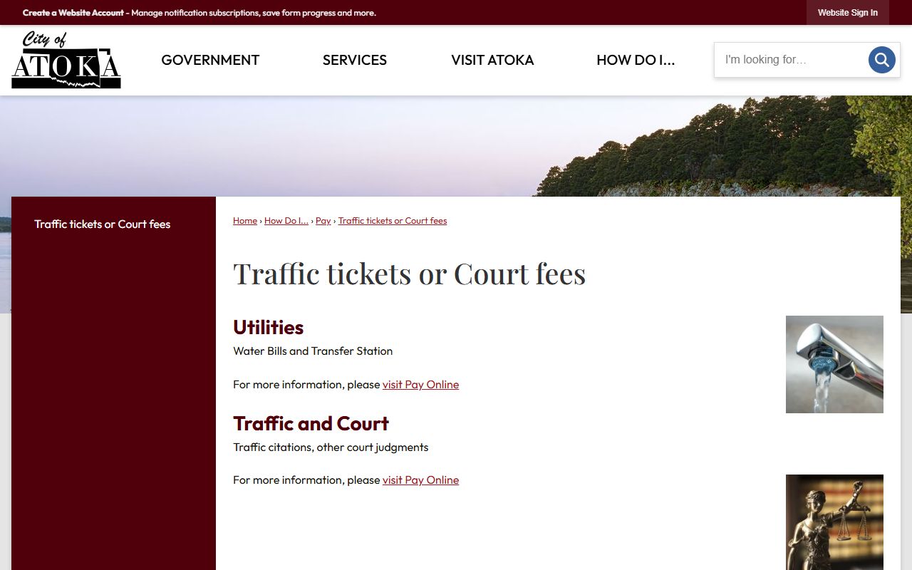 Atoka County traffic court records payment options on the city traffic tickets and court fees page