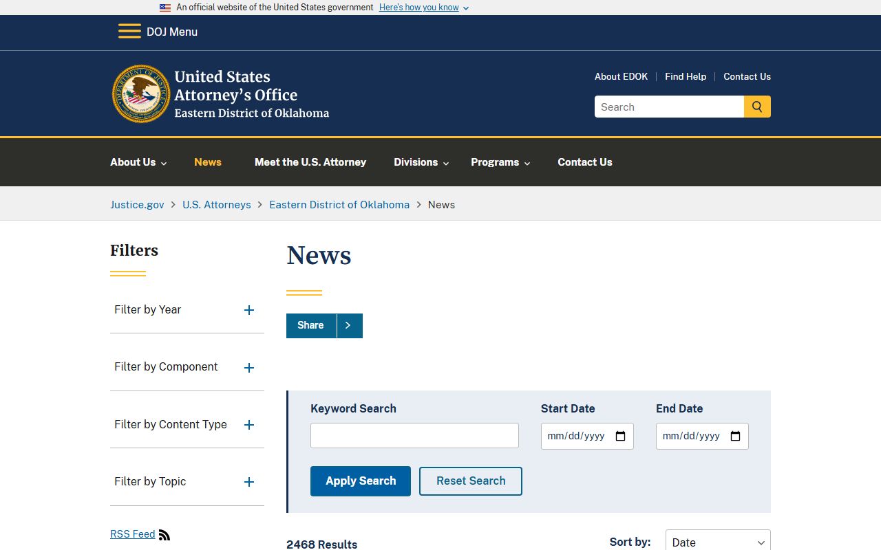 Atoka County warrant records and Eastern District of Oklahoma federal prosecution news